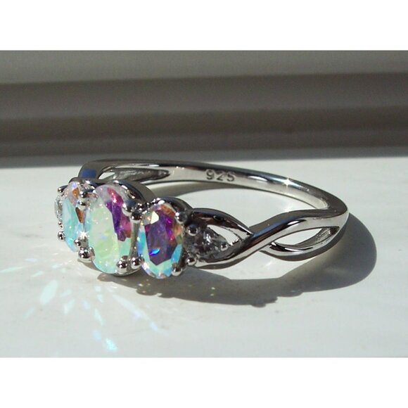 925 STERLING SILVER Simulated Triple Mercury Mystic CZ Ring - Picture 11 of 16